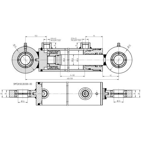 SIŁOWNIK HYDRAULICZNY 50x28 SKOK 300 + MOCOWANIA